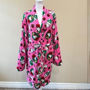 Hello Kitty Sanrio Kawaii Pink Robe Plush Fleece Kitty Stocking Lounge Sz 1X NWT